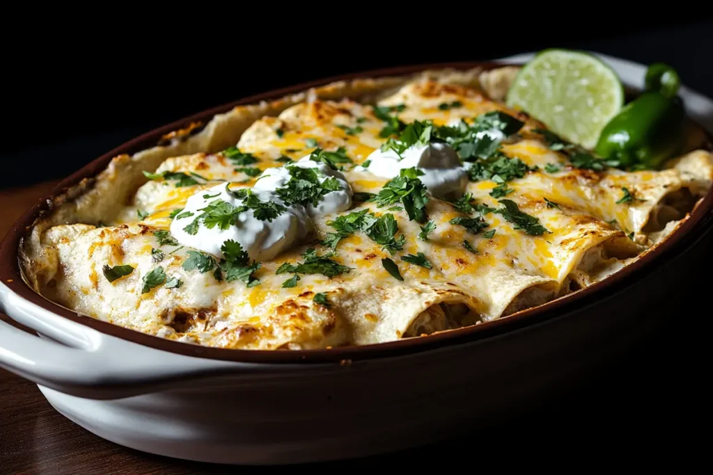 Sour cream enchilada sauce with enchiladas