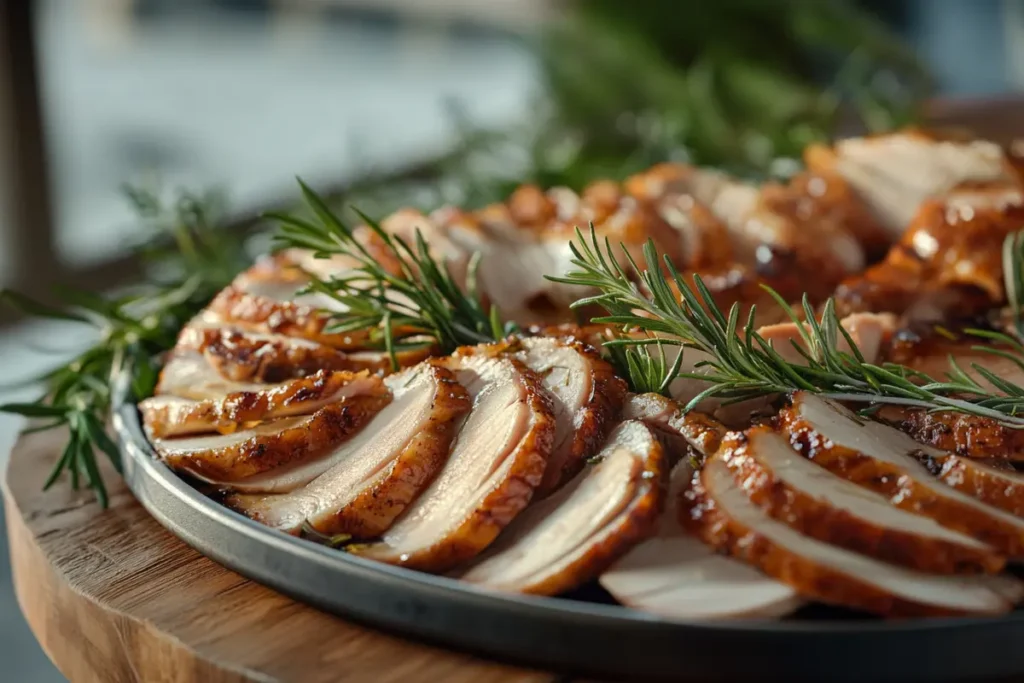 Sliced juicy turkey platter