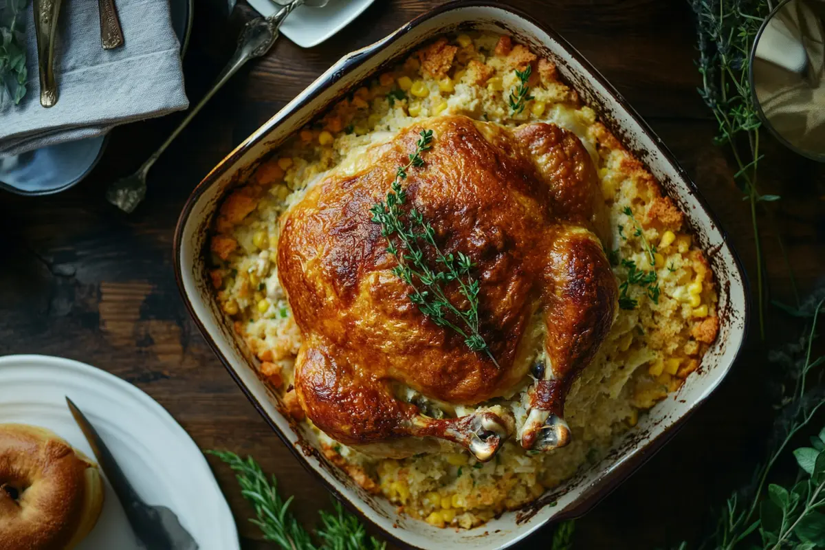 Cornbread dressing with chicken dish