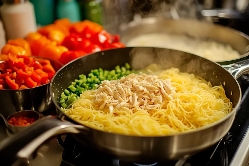 Plate of chicken spaghett step by step