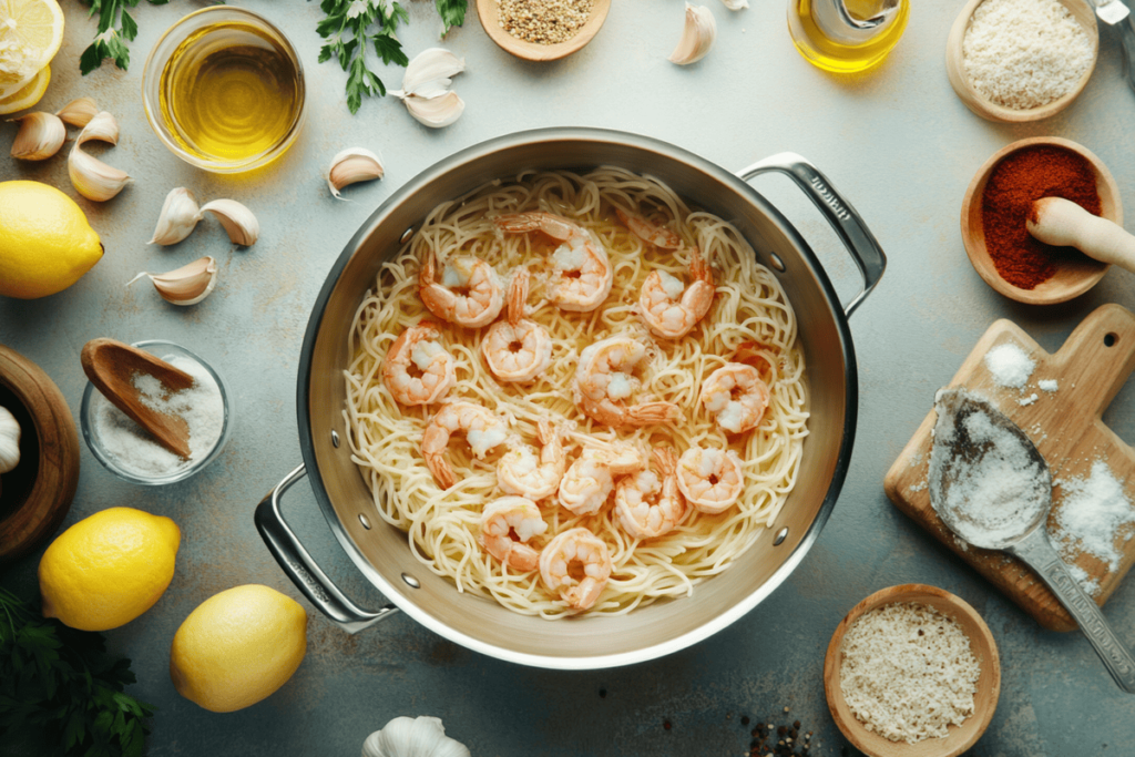 cooking lemon garlic shrimp pasta