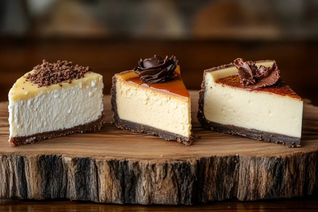 Three types of cheesecake display