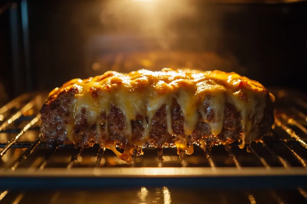 Philly cheesesteak meatloaf in the oven