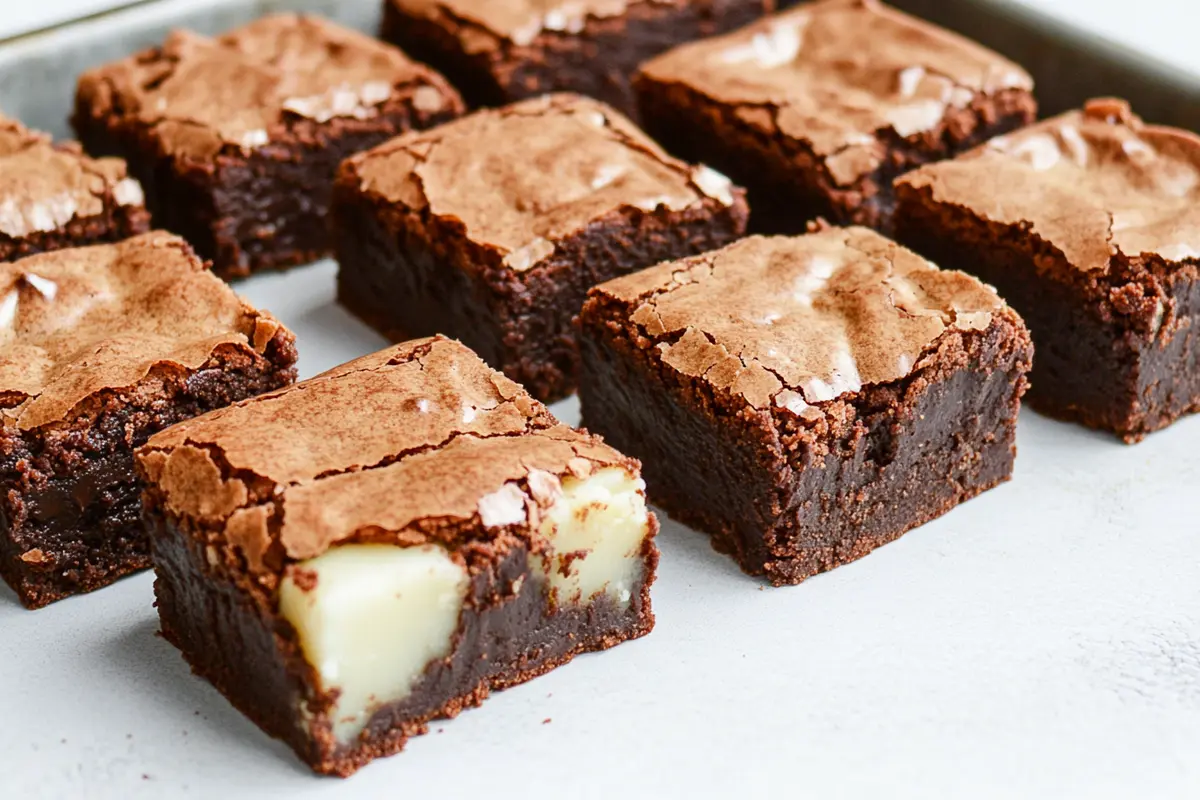 Delicious white chocolate brownies freshly baked and cut into squares