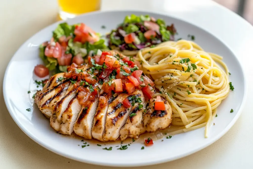 Baked bruschetta chicken being served on a plate