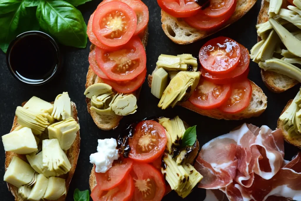 A variety of bruschetta toppings