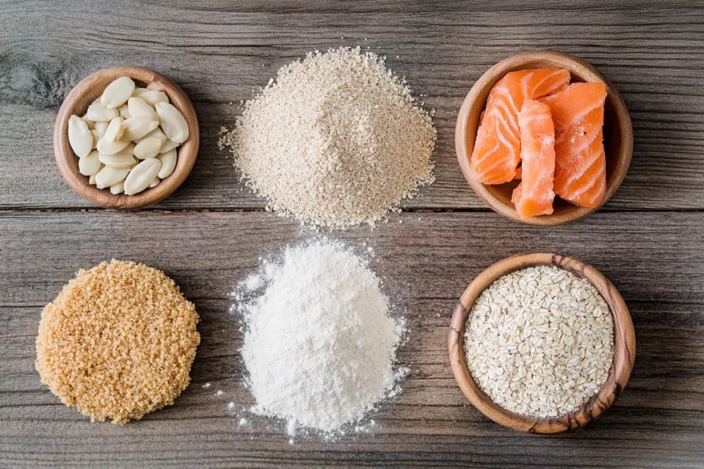 Various binders to use in a salmon patty recipe, including breadcrumbs and panko