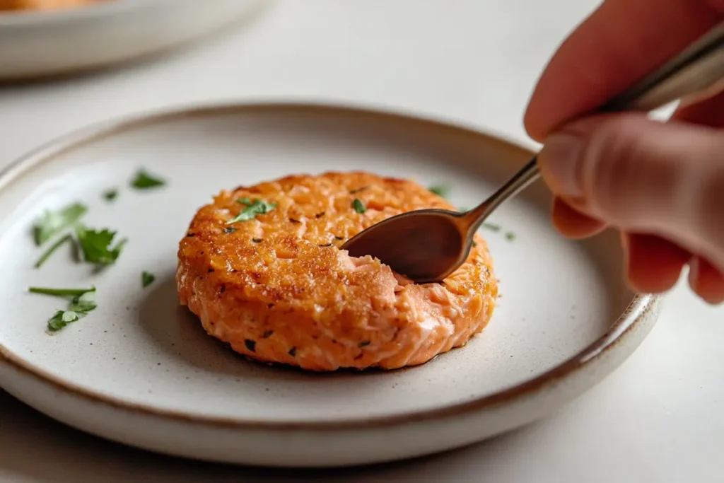 Forming salmon patties using a spoon