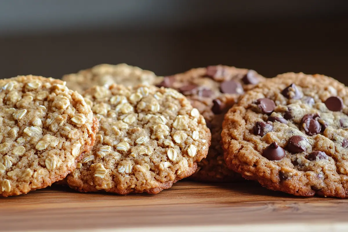 A side-by-side comparison of oatmeal and chocolate chip cookies