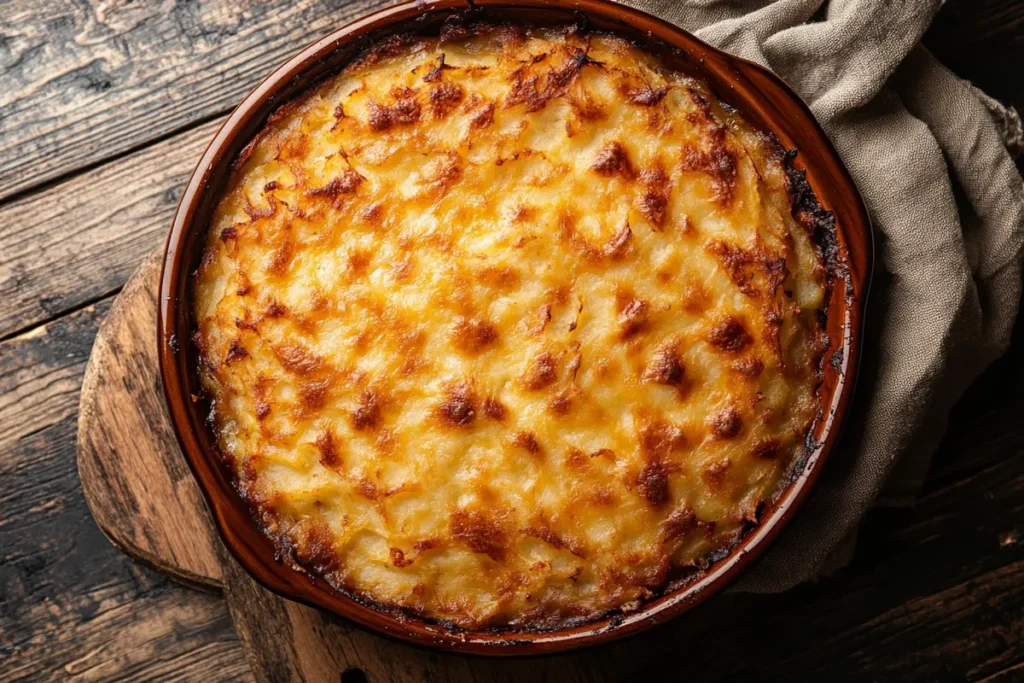 “Close-up showing a golden casserole, illustrating why is my hash brown casserole soggy? concerns