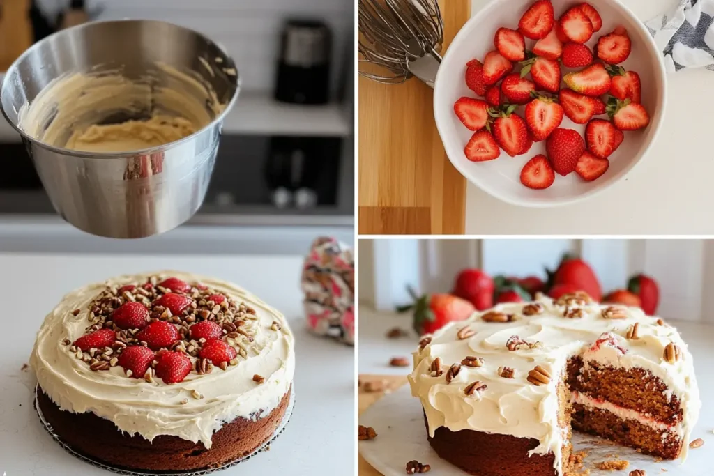 Step-by-step instructions for baking strawberry earthquake cake recipe.