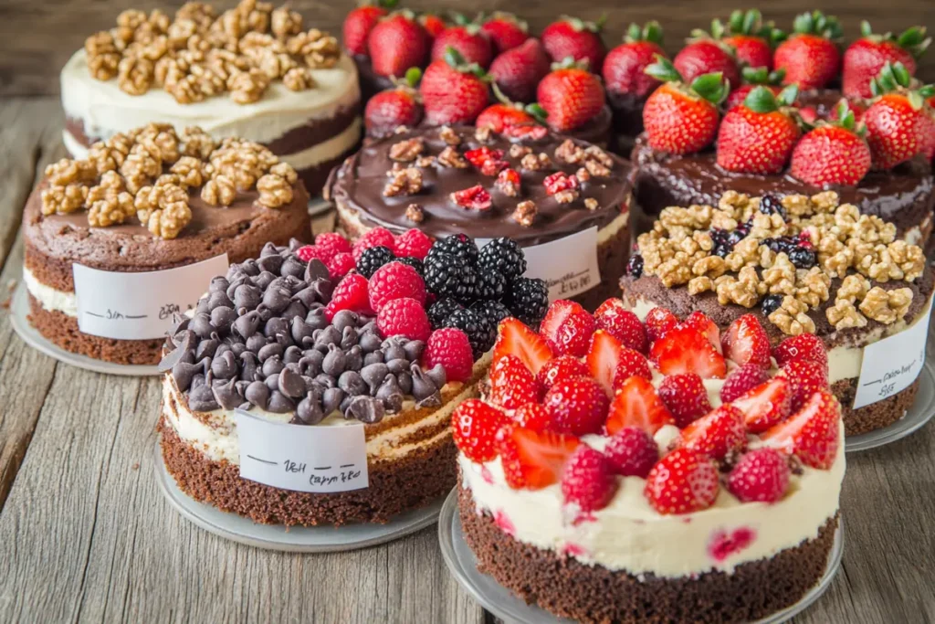  Variations of strawberry earthquake cake with chocolate chips and nuts.