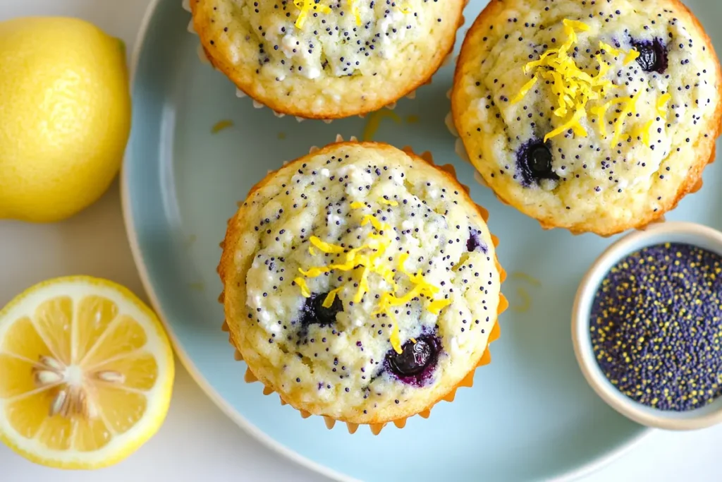  Lemon poppy seed cottage cheese blueberry muffins.