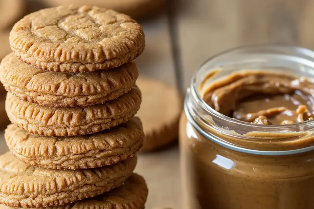 Close up of Biscoff cookie and Biscoff spread.