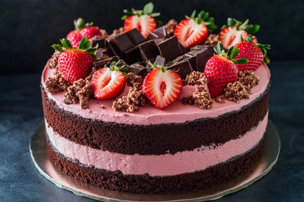 "Chocolate Strawberry Crunch Cake Decadent