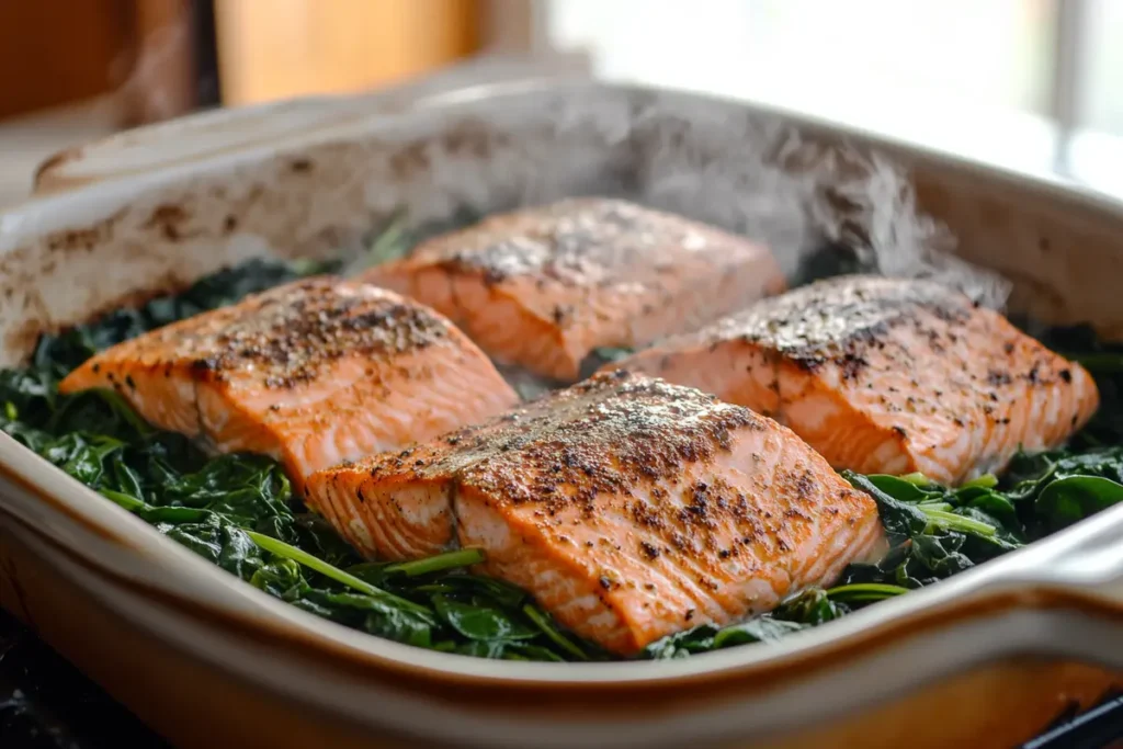 Oven-Baked Salmon and Spinach Recipe