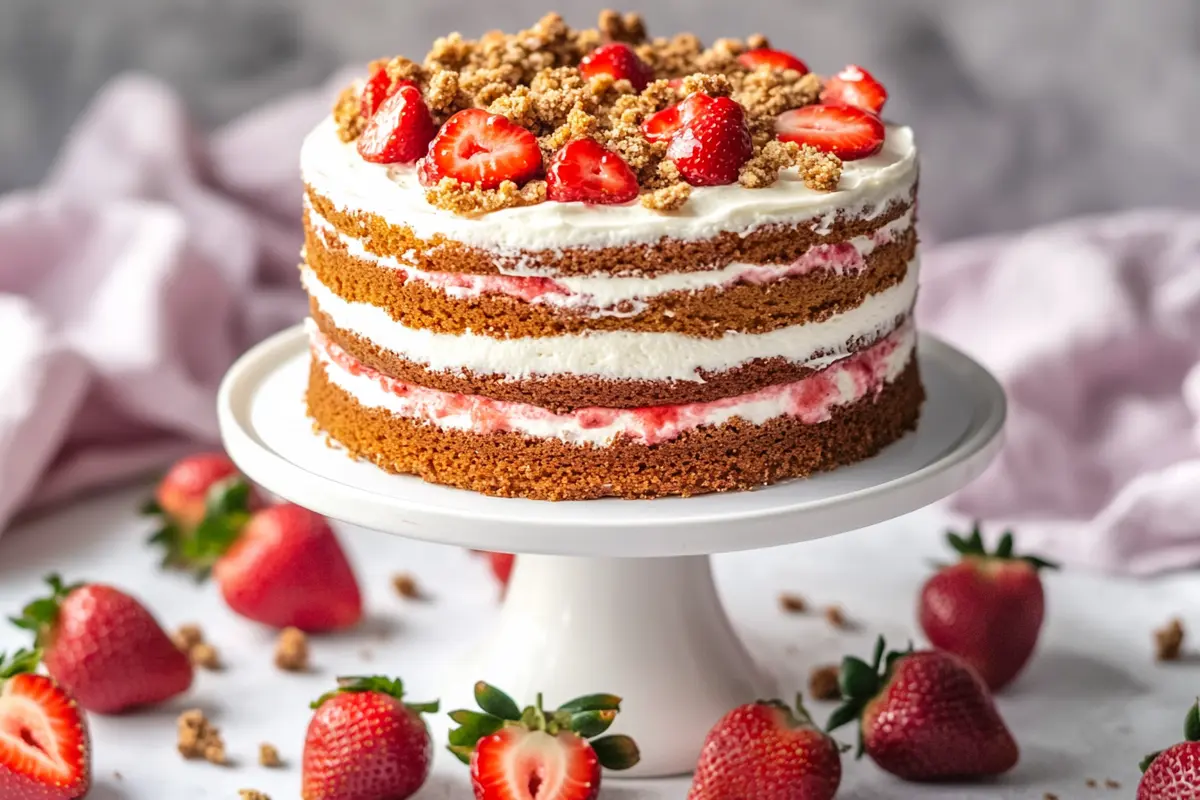 Amazing Strawberry Crunch Cake Displaying Layers