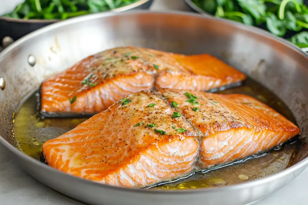  Pan-frying Salmon for Salmon Spinach Recipe