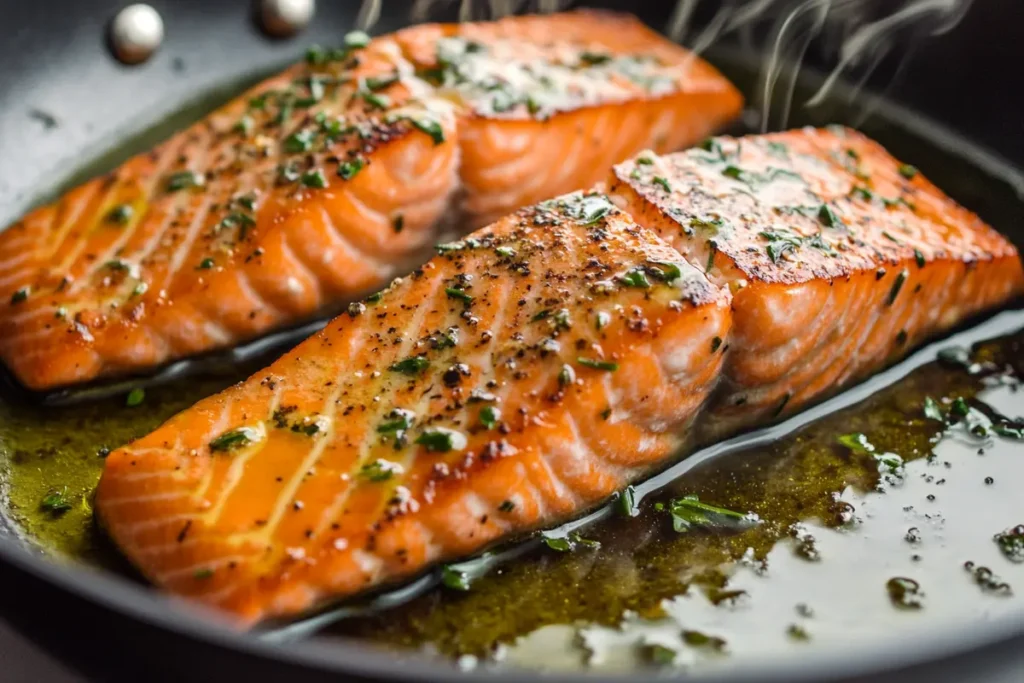 Pan-frying Mediterranean Salmon for crispy skin