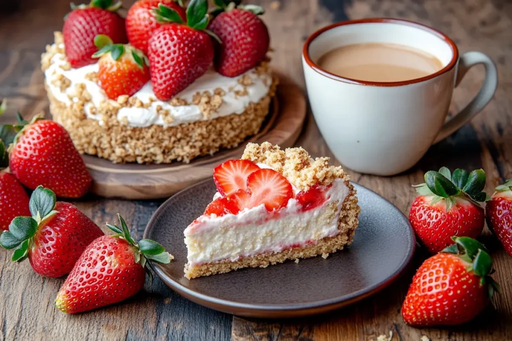 Strawberry Cheesecake Crunch Cake with Coffee